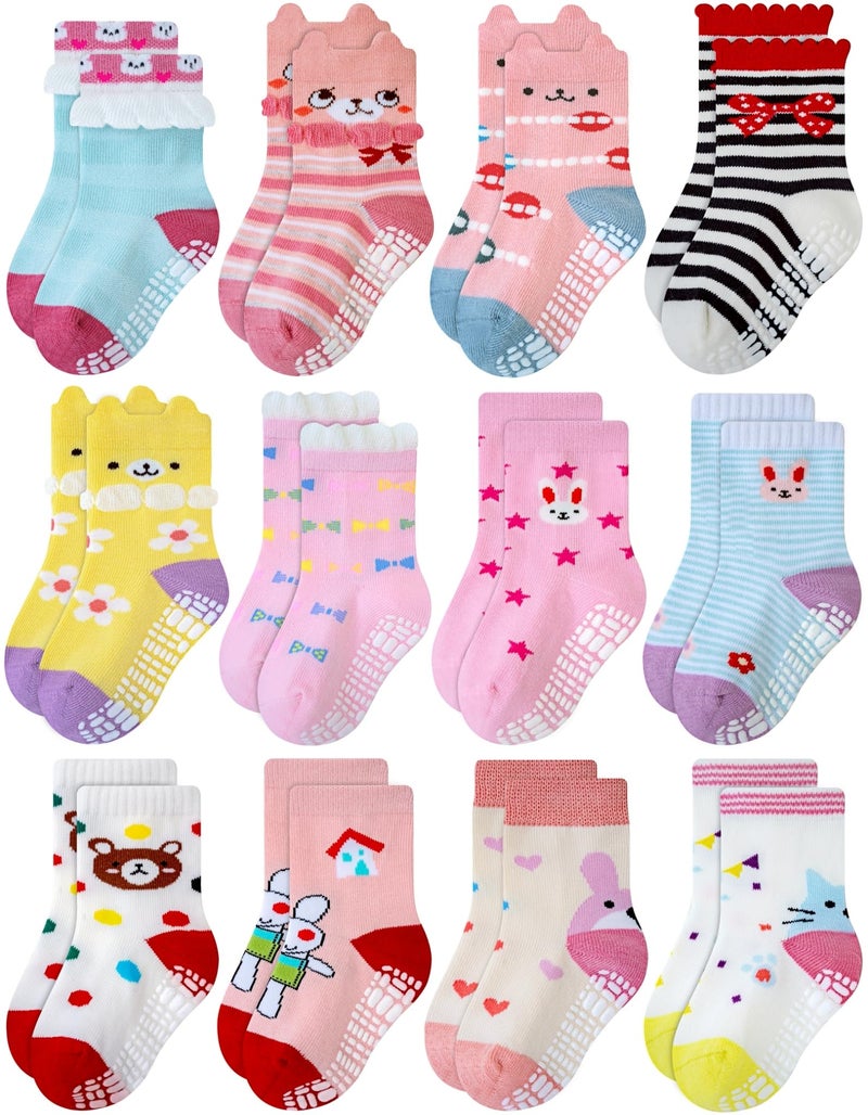 RATIVE Non Skid Anti Slip Cotton Dress Crew Socks With Grips For Baby Infant Toddler Kids Girls (3-5T, RG-726727) - Image 1